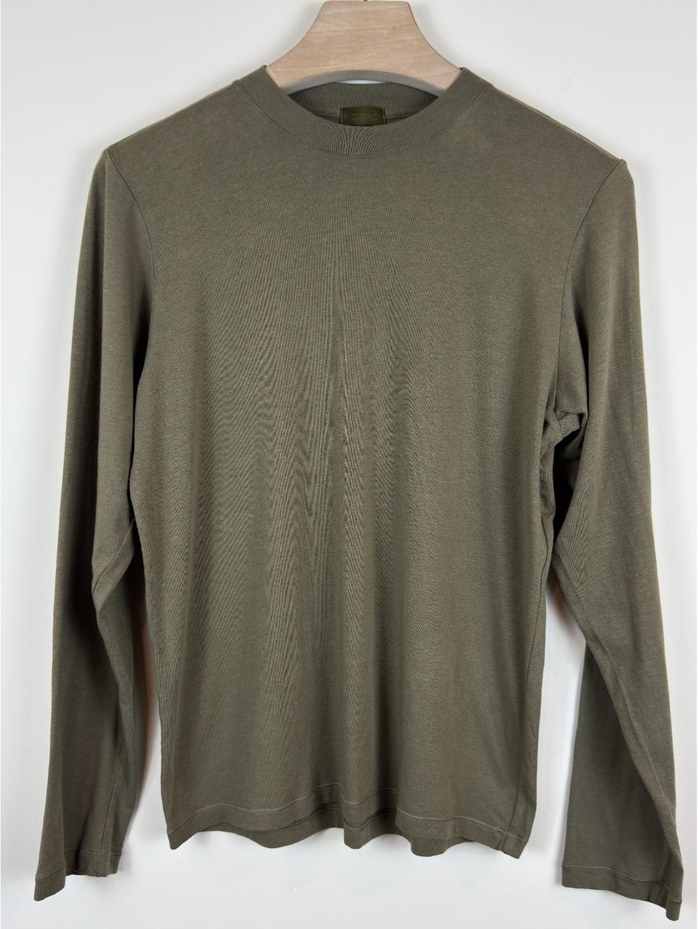 SKIMS Boyfriend Long Sleeve Crew Neck T-Shirt Olive Green XXS Modal Cotton